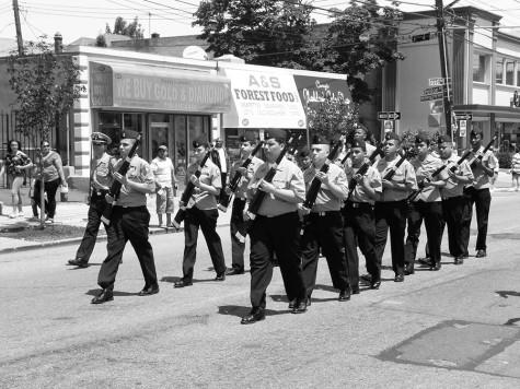 Curtis NJROTC marches down Forest Avenue. 