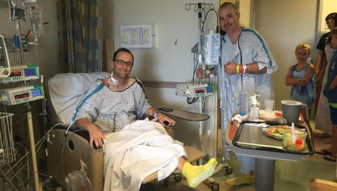 Mr. Cogan with his kidney recipient in the hospital after the successful transplant.