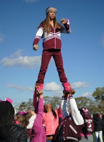 Sophomore, Ashley Stephenson showing Warrior pride during breast cancer walk.