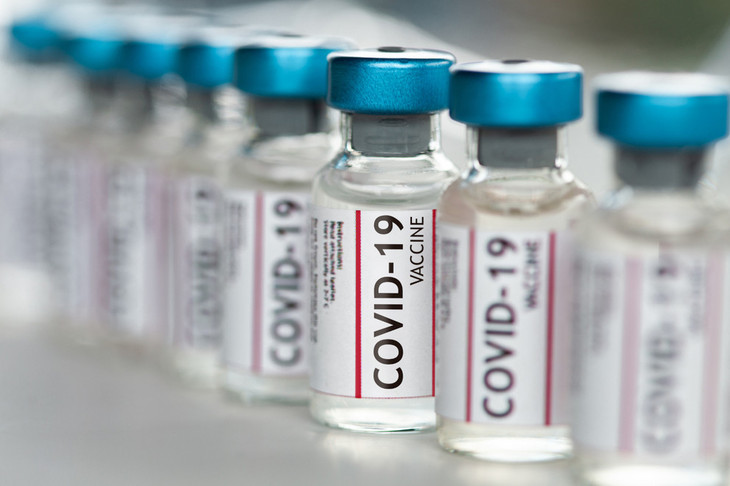 Covid-19 Coronavirus Vaccine vials in a row macro close up