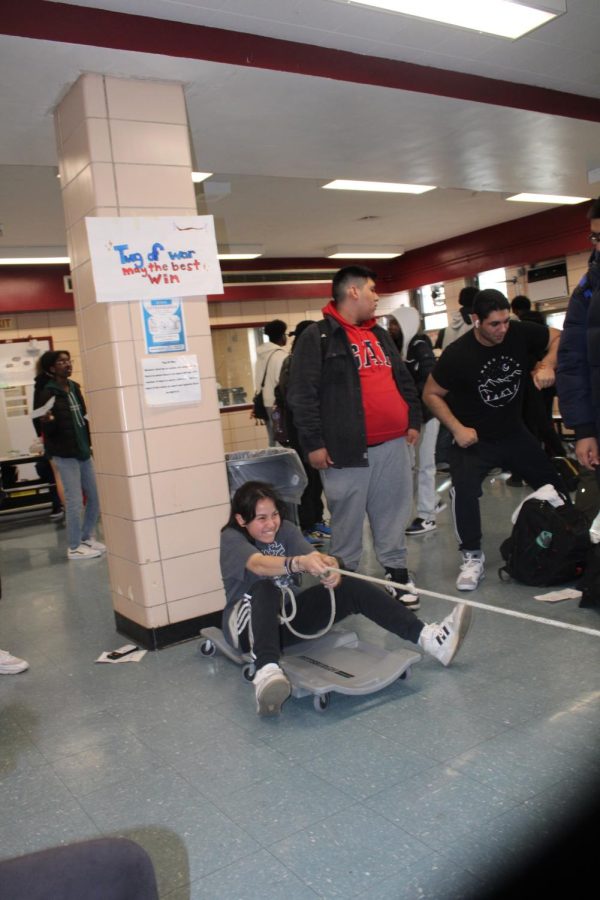 A student tries out the tug of war.